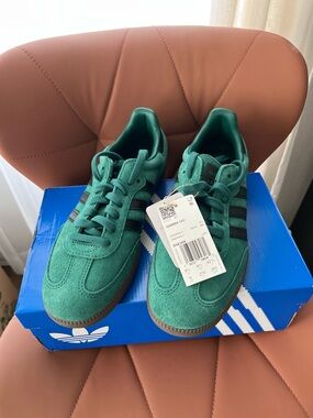 adidas Samba OG Green Suede Sneakers with Black Stripes